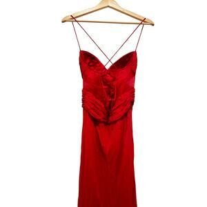 Cache Silk Red Gown Ruched Bodice Strappy Back Formal/Prom/Evening/Gala Dress 8